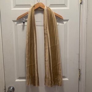 Lambswool brown striped fringe detail wool scarf